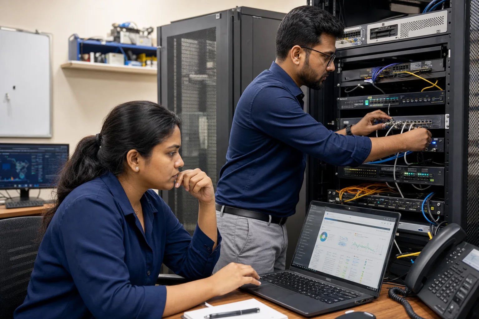 Indian security professionals reviewing firewall and network protection