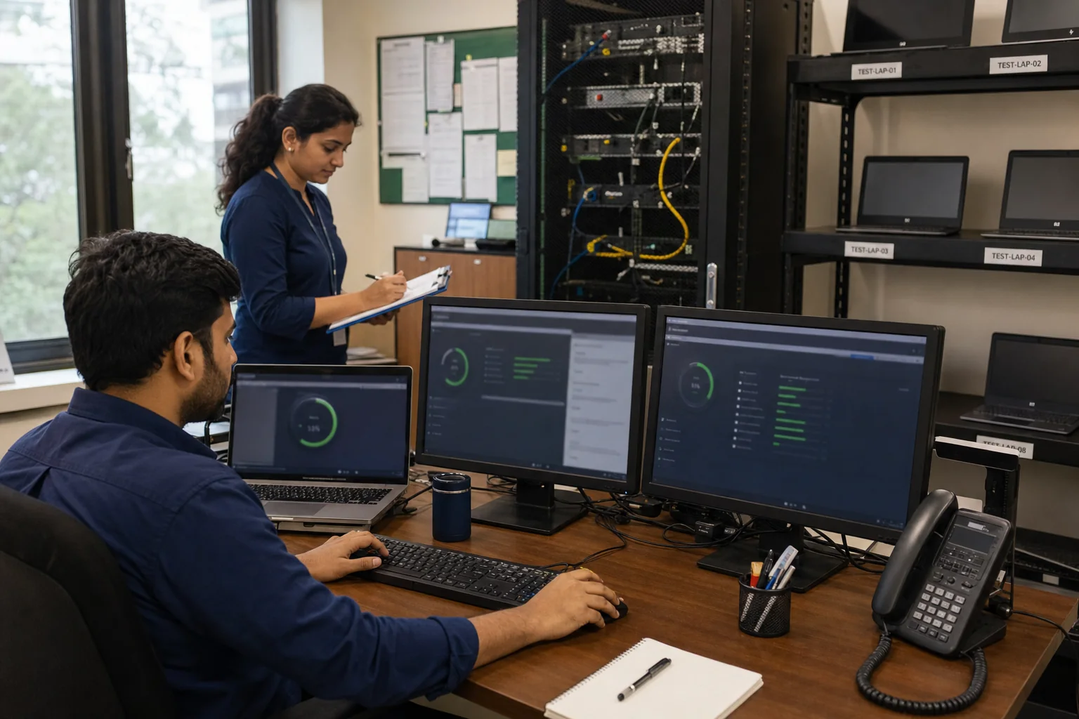 Indian systems administrators managing updates across business computers